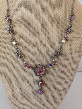 Pink Crystal Floral Pendant Necklace for Women